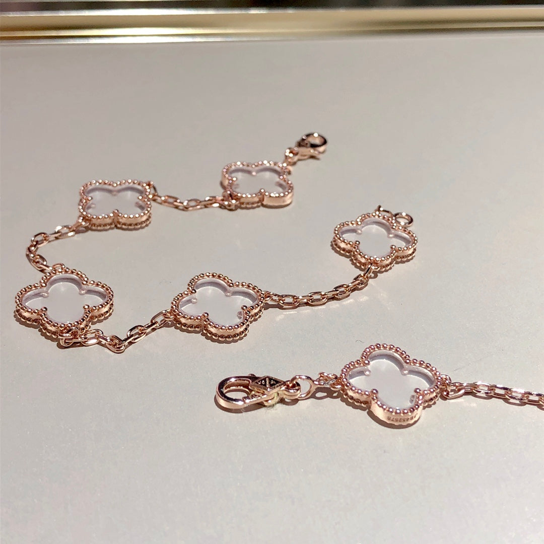 [Moco jewelrys]CLOVER 5 MOTIF ROCK CRYSTAL BRACELET
