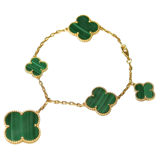 [moco jewelrys]MAGIC CLOVER MALACHITE GOLD BRACELET 5 MOTIFS