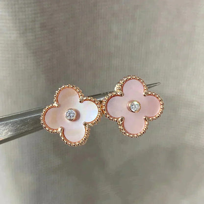 [moco jewelrys]CLOVER MEDIUM 1 MOTIFS  PINK MOP DIAMOND EARRINGS