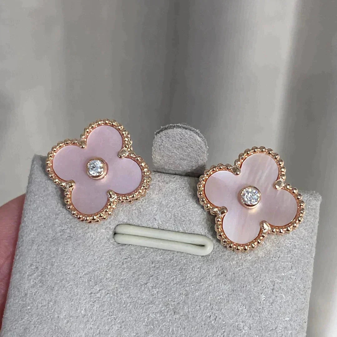 [moco jewelrys]CLOVER MEDIUM 1 MOTIFS  PINK MOP DIAMOND EARRINGS