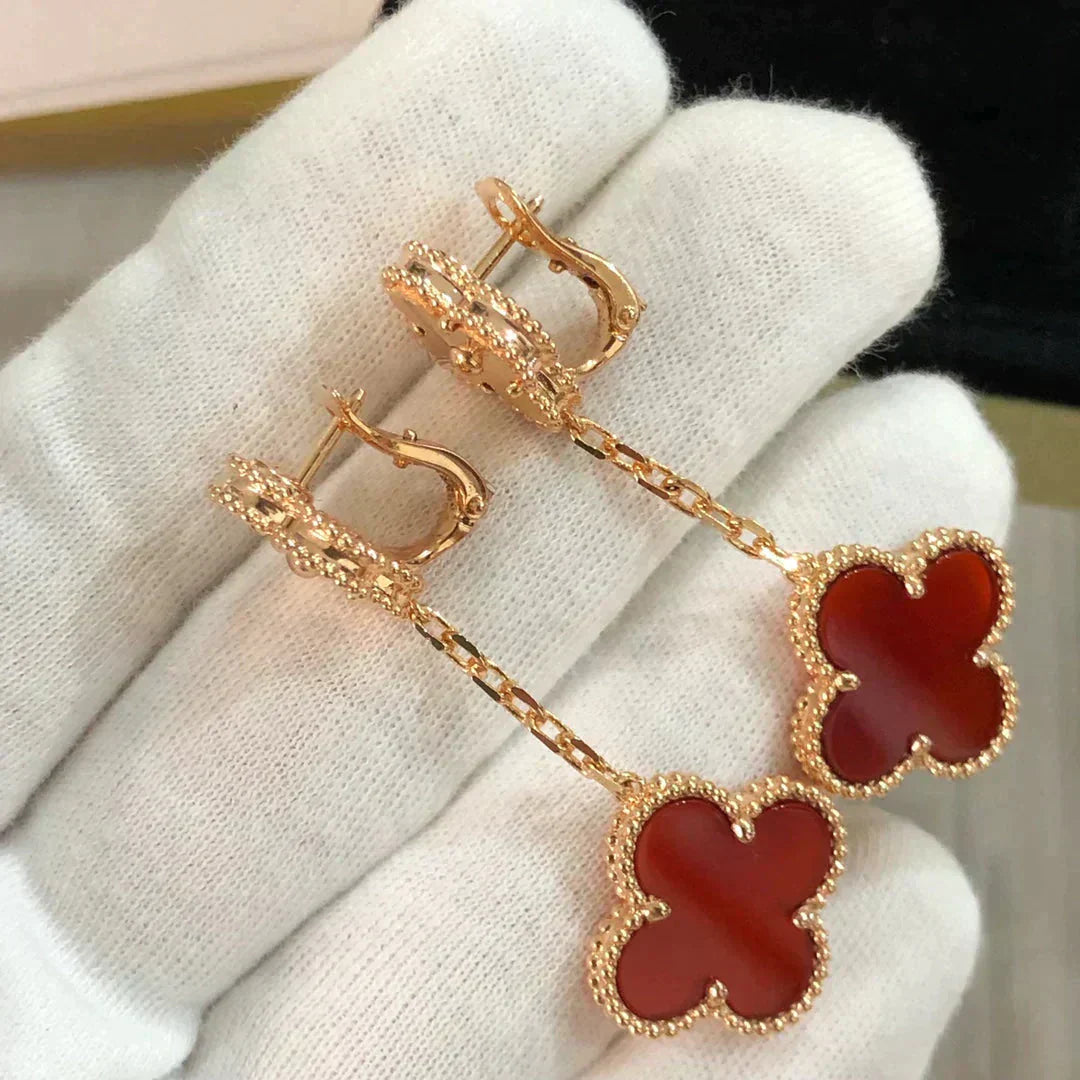 [moco jewelrys]CLOVER 2 MOTIF  LASER CARNELIAN EARRINGS