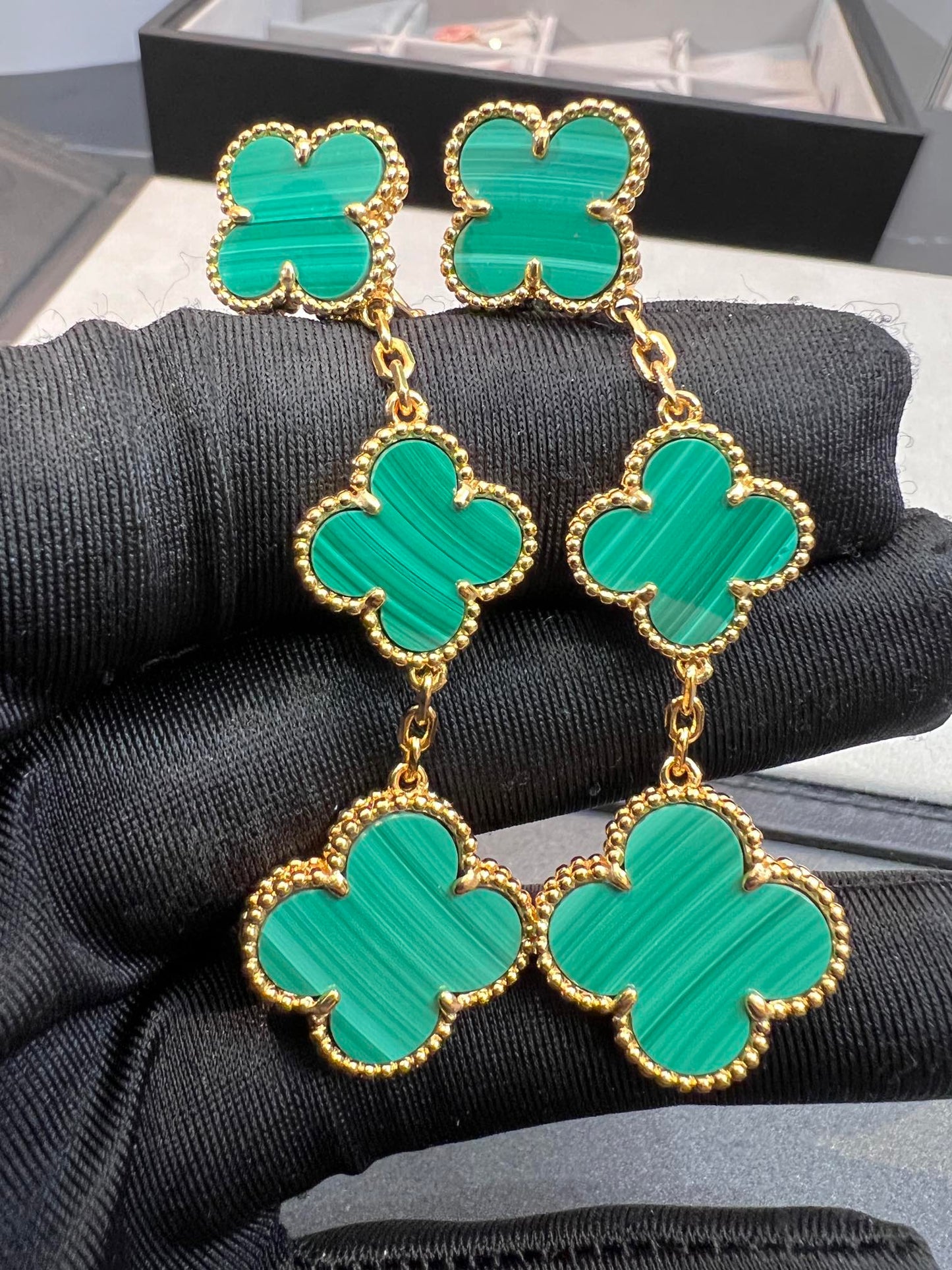 [moco jewelrys]CLOVER MALACHITE 3 MOTIFS GOLD