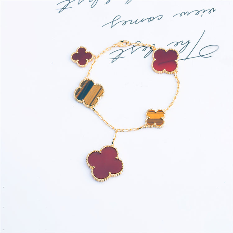 [moco jewelrys]CLOVER BRACELET 5 MOTIFS CARNELIAN TIGER EYE
