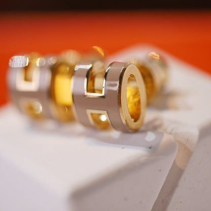 [moco jewelrys]MINI POP H GOLD EARRINGS GREY