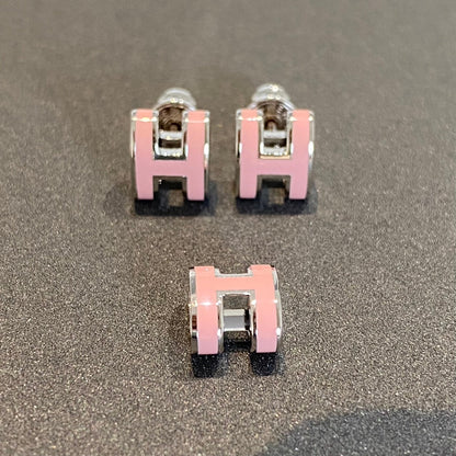 [moco jewelrys]MINI POP H SILVER EARRINGS PINK