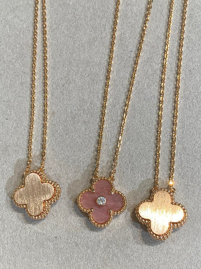 [moco jewelrys]CLOVER 15MM DIAMOND RHODONITE NECKLACE