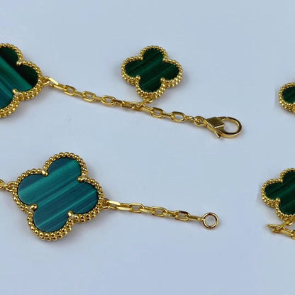 [moco jewelrys]MAGIC CLOVER MALACHITE GOLD BRACELET 5 MOTIFS