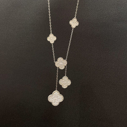 [moco jewelrys]CLOVER 5 MOTIFS SILVER DIAMONDS NECKLACE
