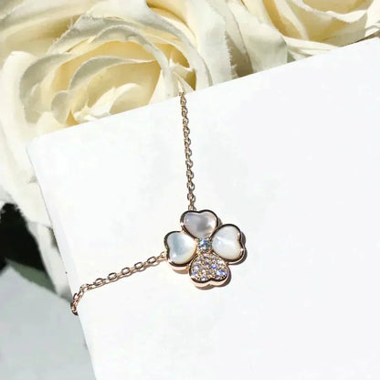 [moco jewelrys]CLOVER MOP DIAMOND ROSE GOLD NECKLACE