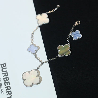 [moco jewelrys]CLOVER BRACELET 5 MOTIFS MOP CHALCEDONY SILVER