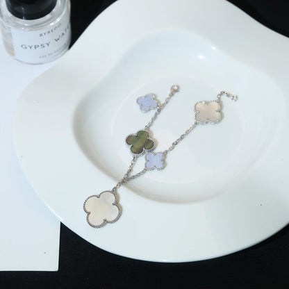 [moco jewelrys]CLOVER BRACELET 5 MOTIFS MOP CHALCEDONY SILVER