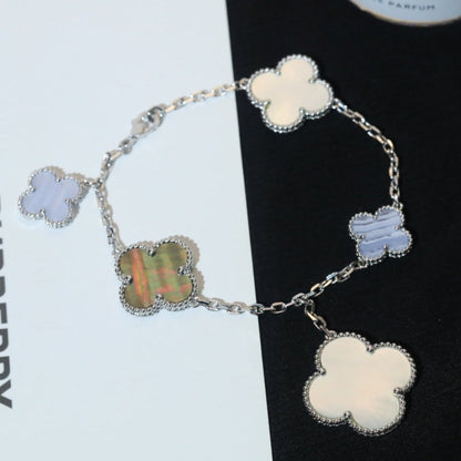 [moco jewelrys]CLOVER BRACELET 5 MOTIFS MOP CHALCEDONY SILVER