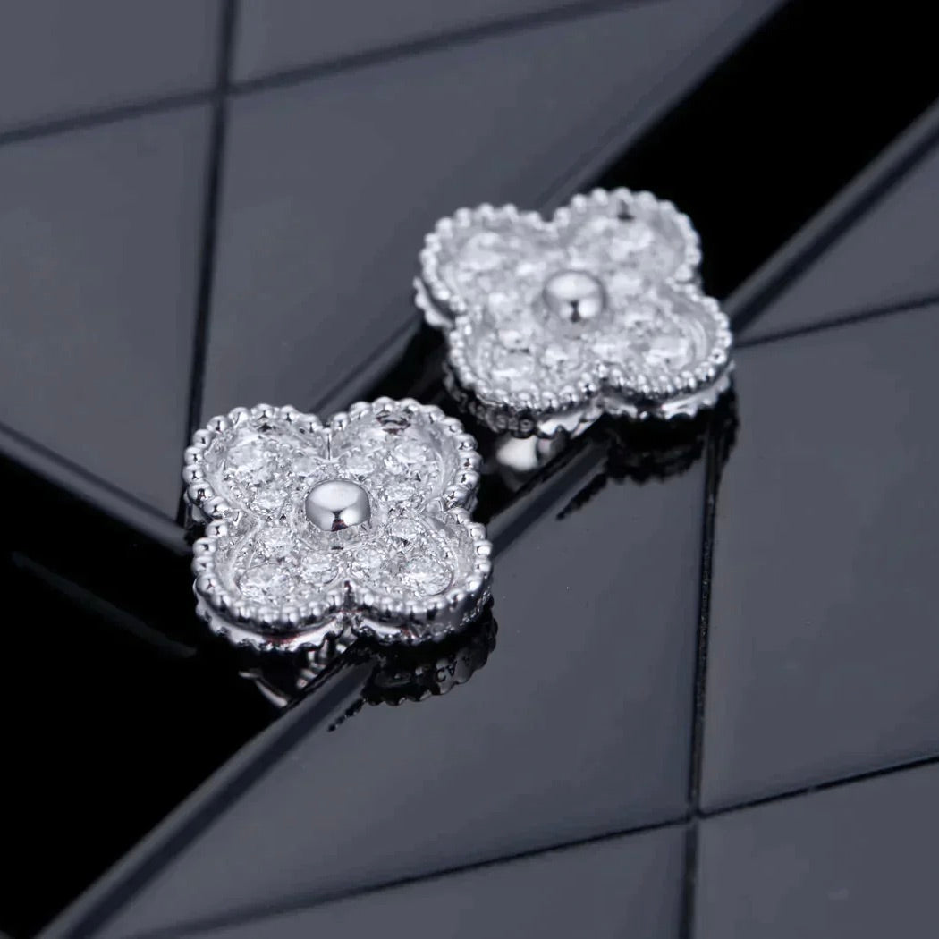 [moco jewelrys]CLOVER 1 MOTIFS DIAMOND STUD EARRINGS SILVER