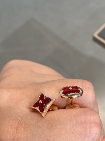 [moco jewelrys]STAR AND SUN PINK GOLD CARNELIAN STUD EARRINGS