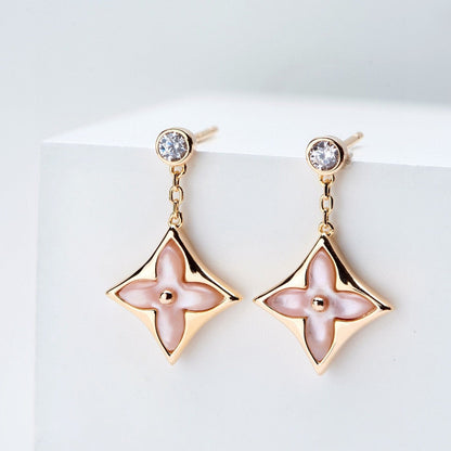 [moco jewelrys]DOUBLE STAR PINK GOLD MOP DROP EARRINGS
