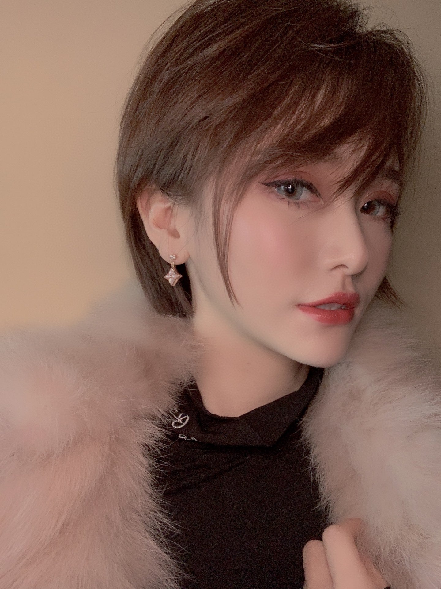 [moco jewelrys]DOUBLE STAR PINK GOLD MOP DROP EARRINGS