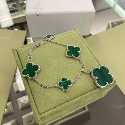 [moco jewelrys]CLOVER 5 MOTIFS SIVLER MALACHITE BRACELET
