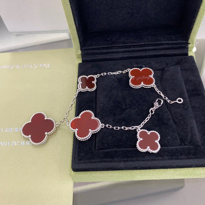 [moco jewelrys]CLOVER 5 MOTIFS SIVLER CARNELIAN BRACELET