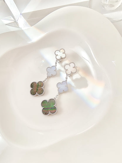 [moco jewelrys]CLOVER 3 MOTIFS CHALCEDONY DARK MOP SILVER EARRINGS