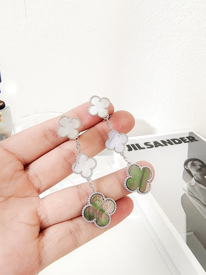 [moco jewelrys]CLOVER 3 MOTIFS CHALCEDONY DARK MOP SILVER EARRINGS