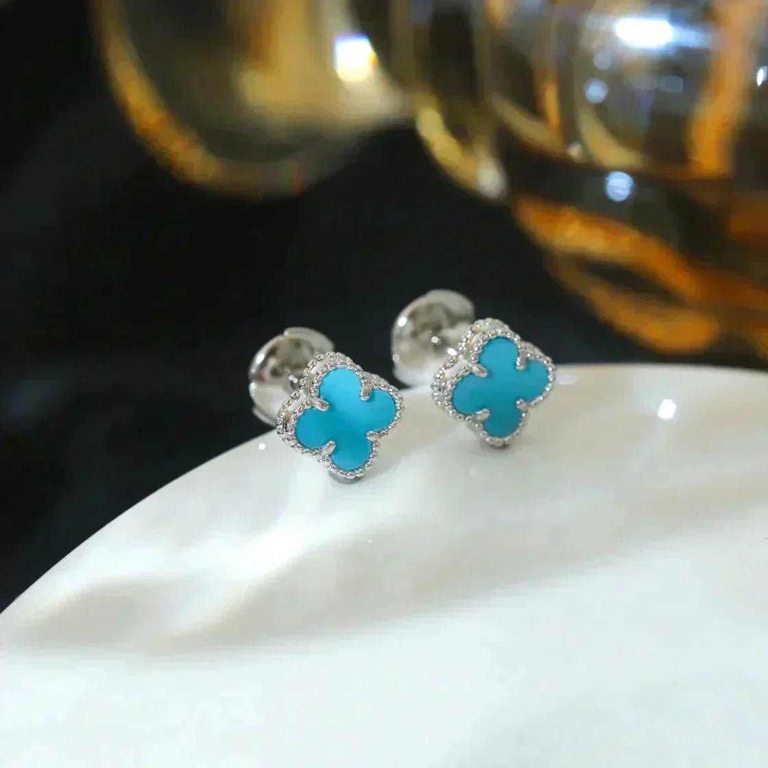 [moco jewelrys]CLOVER MINI 9.5MM ONYX STUD EARRINGS SILVER