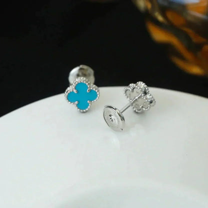 [moco jewelrys]CLOVER MINI 9.5MM ONYX STUD EARRINGS SILVER
