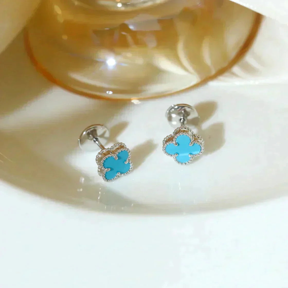 [moco jewelrys]CLOVER MINI 9.5MM ONYX STUD EARRINGS SILVER