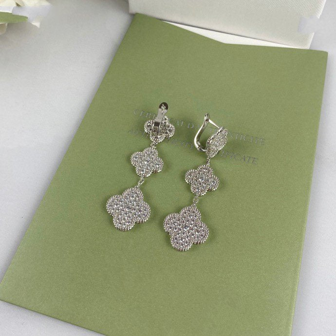 [moco jewelrys]CLOVER 3 MOTIF DIAMOND SILVER DROP EARRINGS