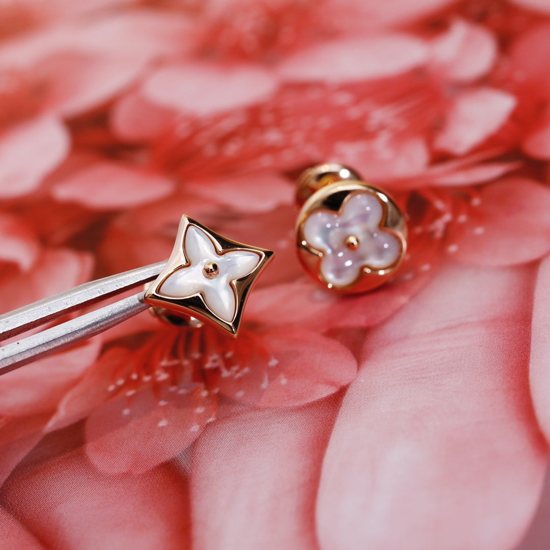 [moco jewelrys]STAR AND SUN PINK GOLD MOP STUD EARRINGS