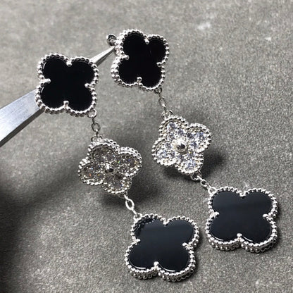 [moco jewelrys]CLOVER 3 MOTIF DIAMOND ONYX SILVER EARRINGS