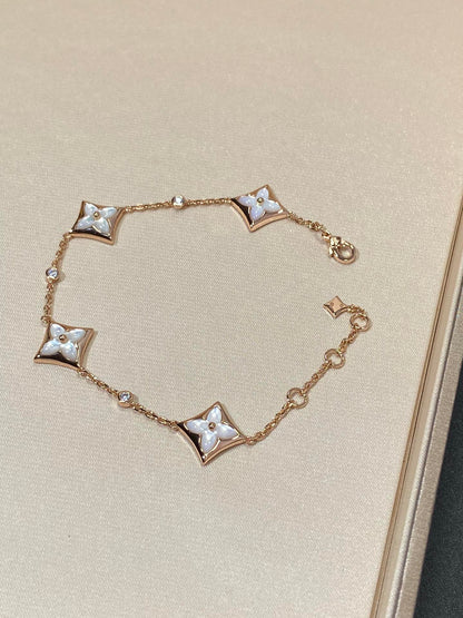 [moco jewelrys]STAR 4 MOTIF MOP DIAMOND PINK GOLD BRACELET
