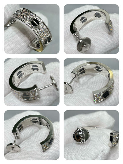 [moco jewelrys]LOVE CERAMIC DIAMOND PAVED SILVER EARRINGS