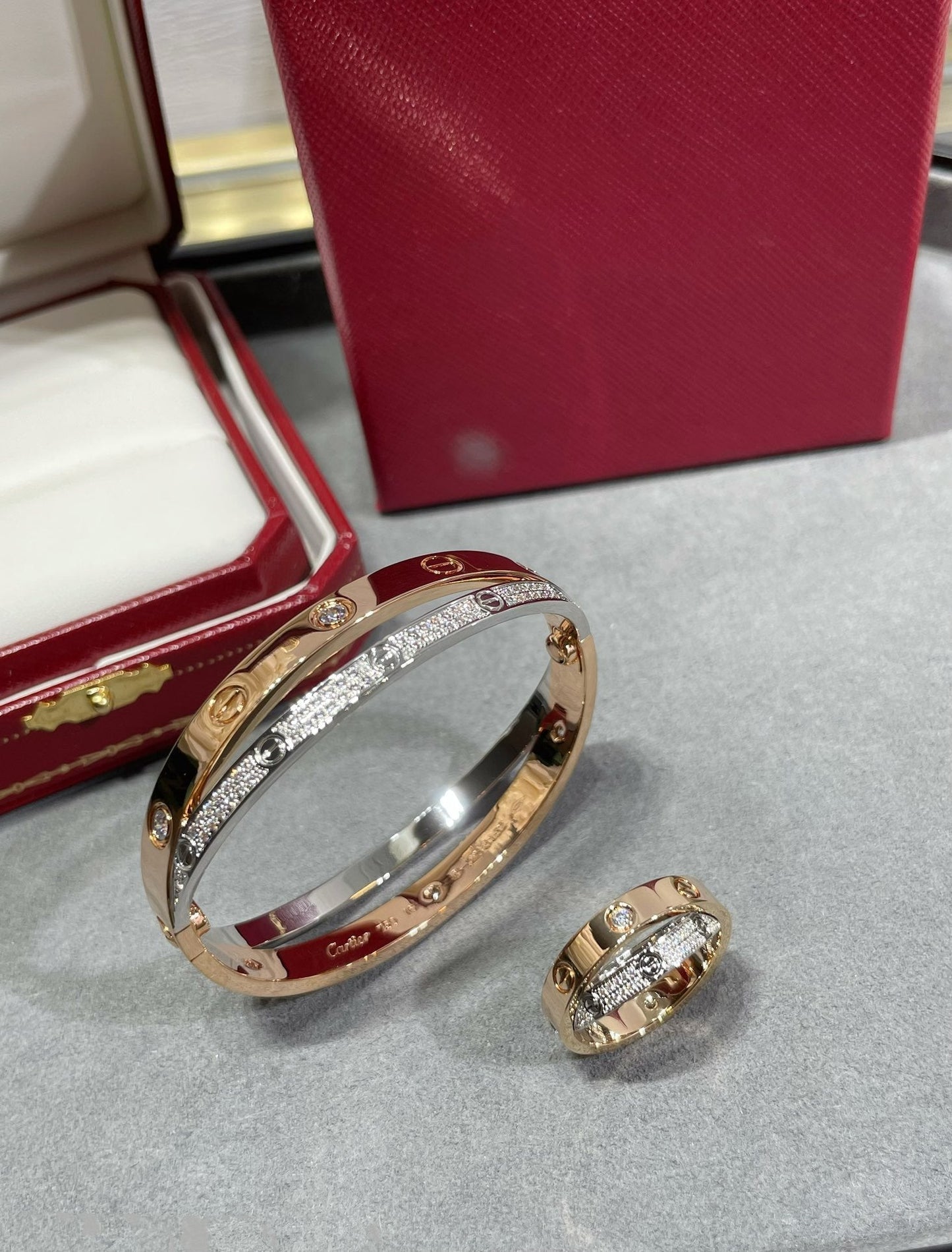 [moco jewelrys]LOVE PINK GOLD SILVER DIAMOND DOUBLE RING