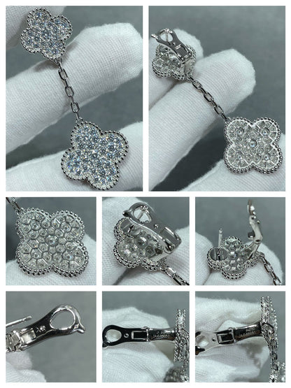 [moco jewelrys]CLOVER 2 MOTIFS DIAMOND PAVED SILVER EARRINGS