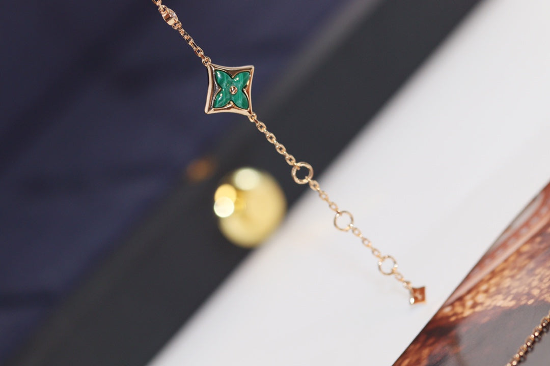 [moco jewelrys]STAR AND SUN 4 MOTIF PINK GOLD MALACHITE BRACELET
