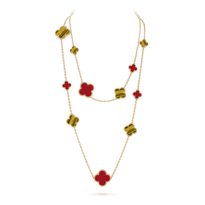 [moco jewelrys]CLOVER 16 MOTIF CARNELIAN TIGER EYE ROSE GOLD NECKLACE