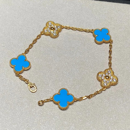 [Moco jewelrys] CLOVER 5 MOTIF BLUE AGATE BRACELET COLLECTION