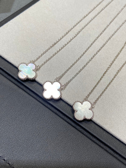 [moco jewelrys]CLOVER MEDIUM SILVER WHITE MOP NECKLACE