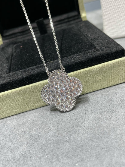 [moco jewelrys]KLEE 25MM GROSSER ANHÄNGER DIAMANT-PAVIERT SILBER HALSKETTE