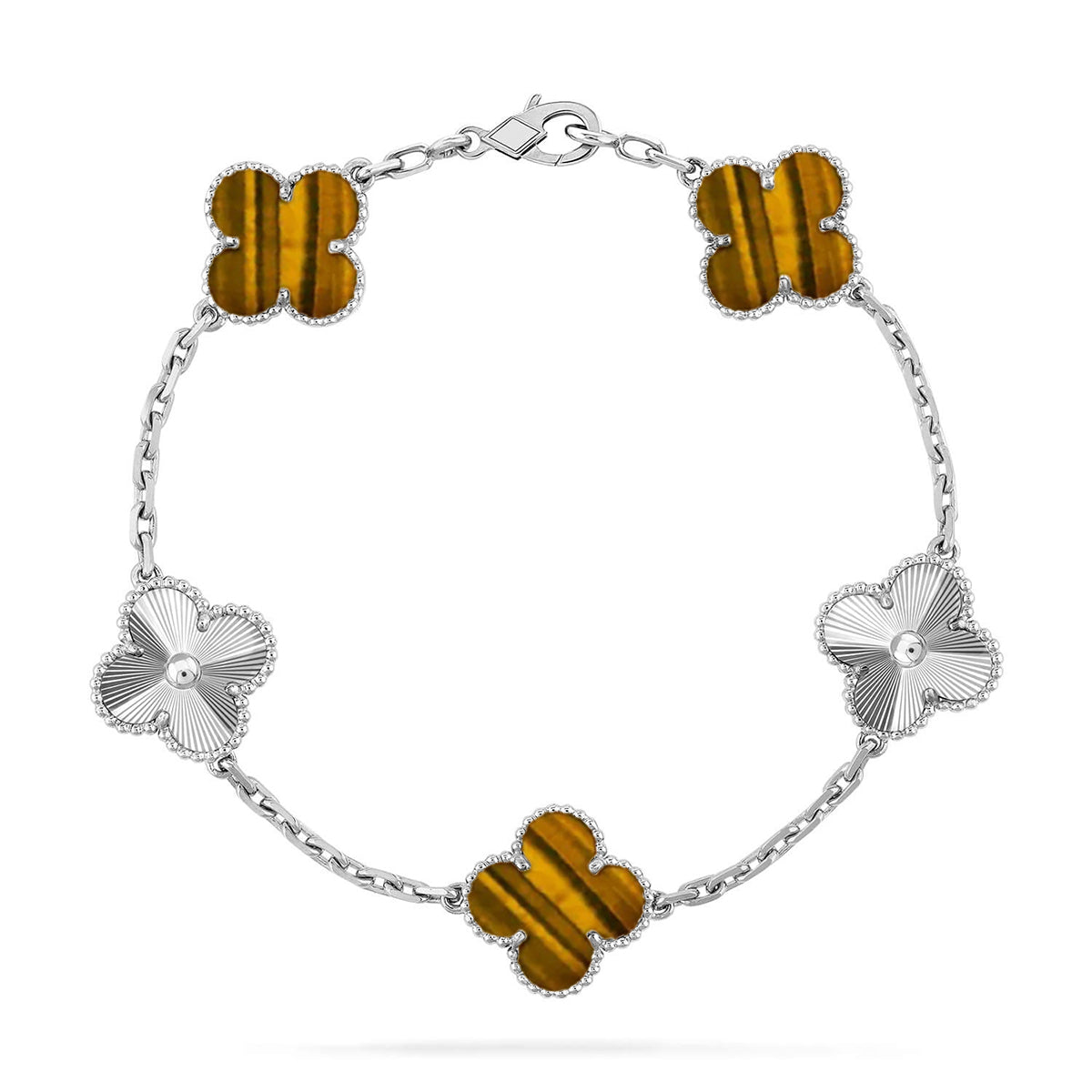 [Moco jewelrys] CLOVER 5 MOTIFS TIGER EYE BRACELET COLLECTION