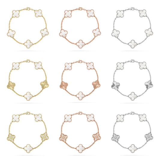 [Moco jewelrys]CLOVER WHITE PEARL MOP 5 MOTIF BRACELET COLLECTION