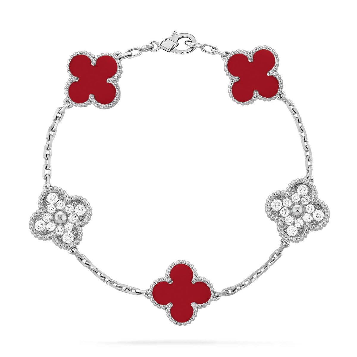 [Moco jewelrys] CLOVER 5 MOTIF RED CORNELIAN BRACELET COLLECTION