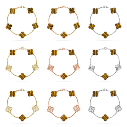 [Moco jewelrys] CLOVER 5 MOTIFS TIGER EYE BRACELET COLLECTION