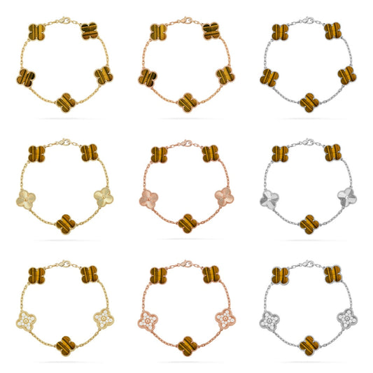 [Moco jewelrys] CLOVER 5 MOTIFS TIGER EYE BRACELET COLLECTION