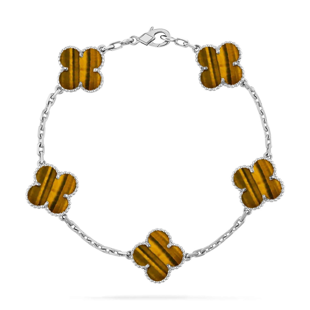 [Moco jewelrys] CLOVER 5 MOTIFS TIGER EYE BRACELET COLLECTION