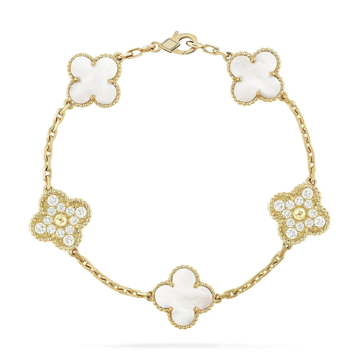 [Moco jewelrys]CLOVER WHITE PEARL MOP 5 MOTIF BRACELET COLLECTION
