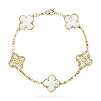 [Moco jewelrys]CLOVER WHITE PEARL MOP 5 MOTIF BRACELET COLLECTION