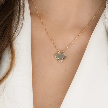 [moco jewelrys]CLOVER 15MM  GRAY MOTHER OF PEARL NECKLACE