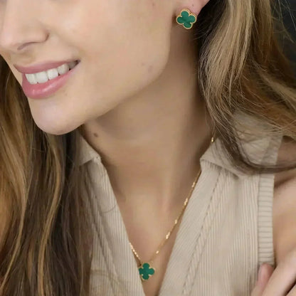 [moco jewelrys]CLOVER MINI 9.5MM MALACHITE  EARRINGS