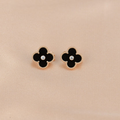 [moco jewelrys]CLOVER MEDIUM 1 MOTIFS ONYX DIAMOND EARRINGS